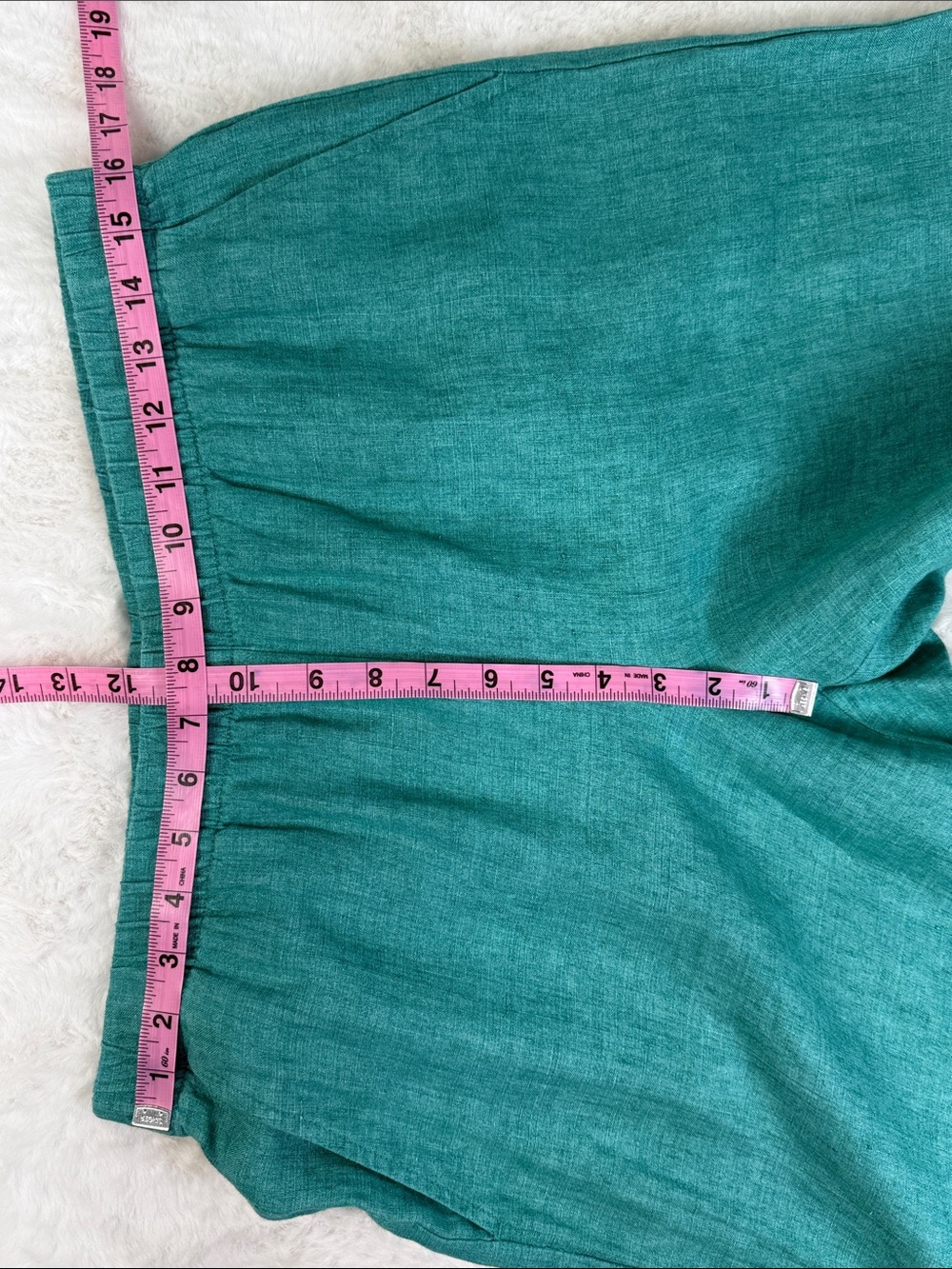 Eileen Fisher Organic Linen Wide Leg Crop Pants M Teal Pull On Pockets - Picture 8 of 10
